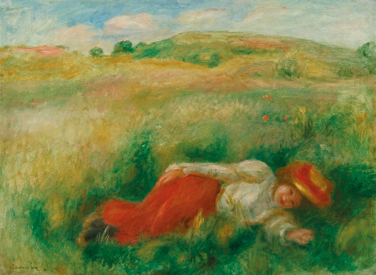 Kvinde lutter i græsset af Pierre Auguste Renoir