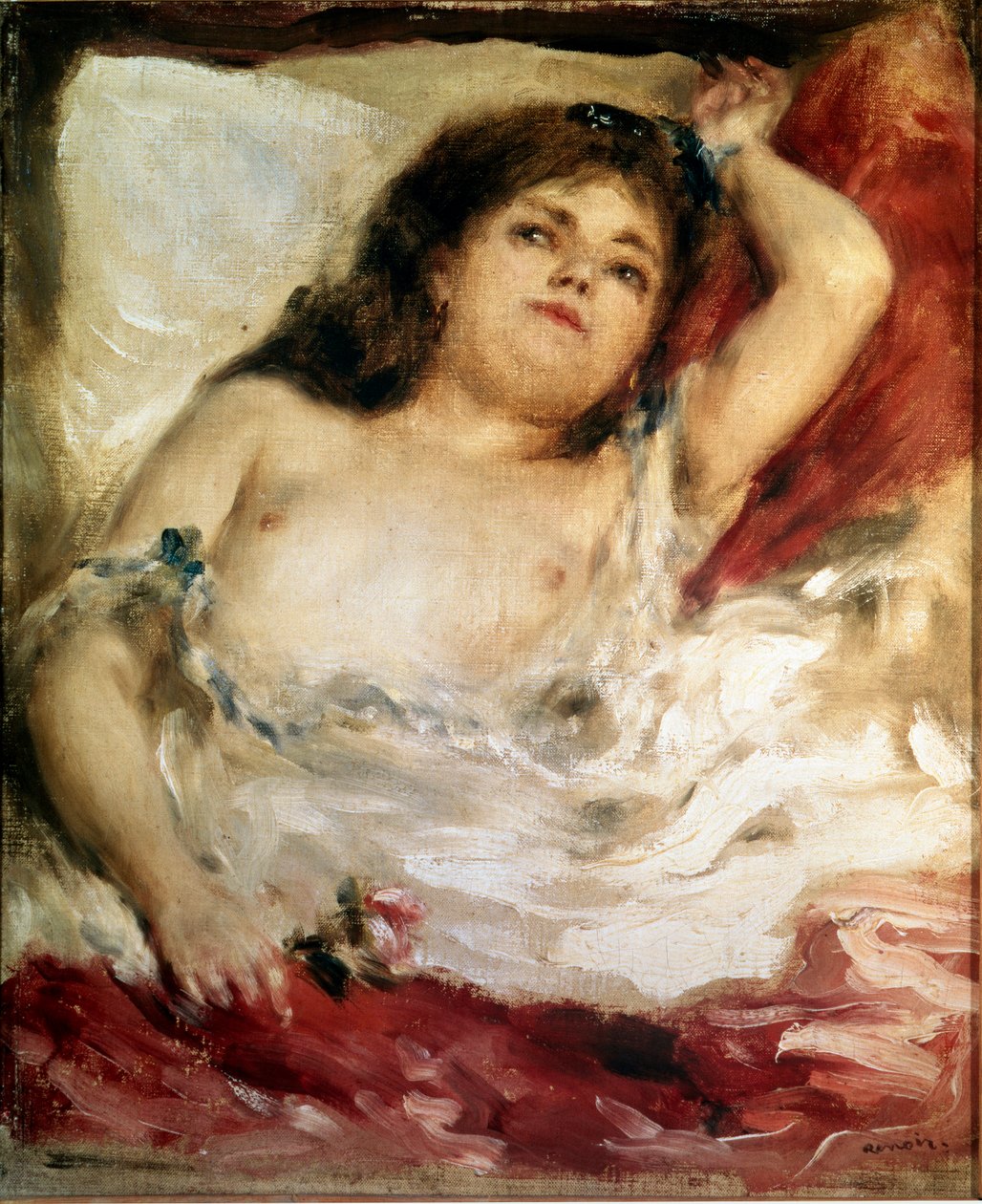 Kvinde strækker sig: rosen. Maleri af Pierre Auguste Renoir (Pierre-Auguste af Pierre Auguste Renoir