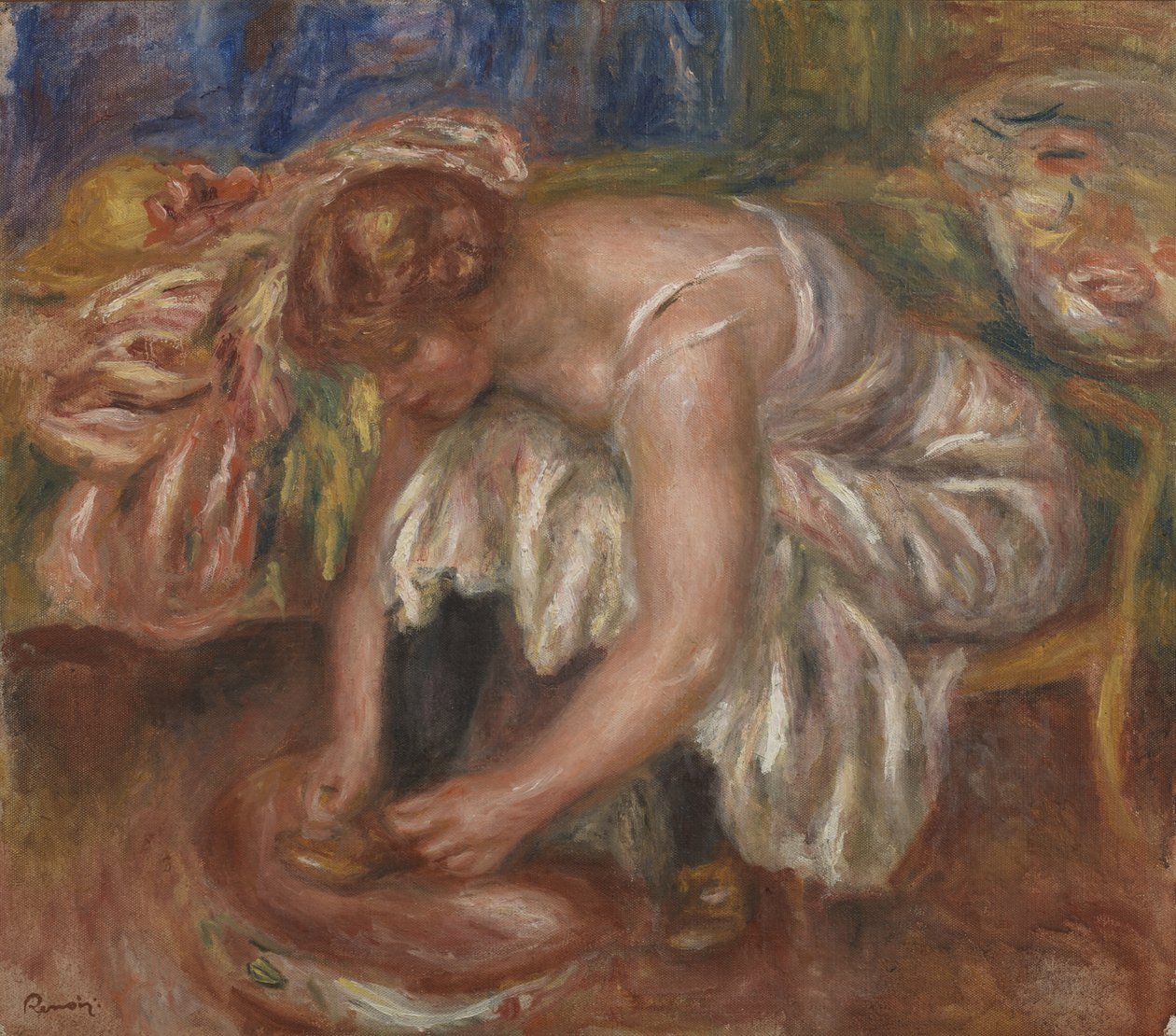 Kvinde, der binder sin sko, ca. 1918 af Pierre Auguste Renoir