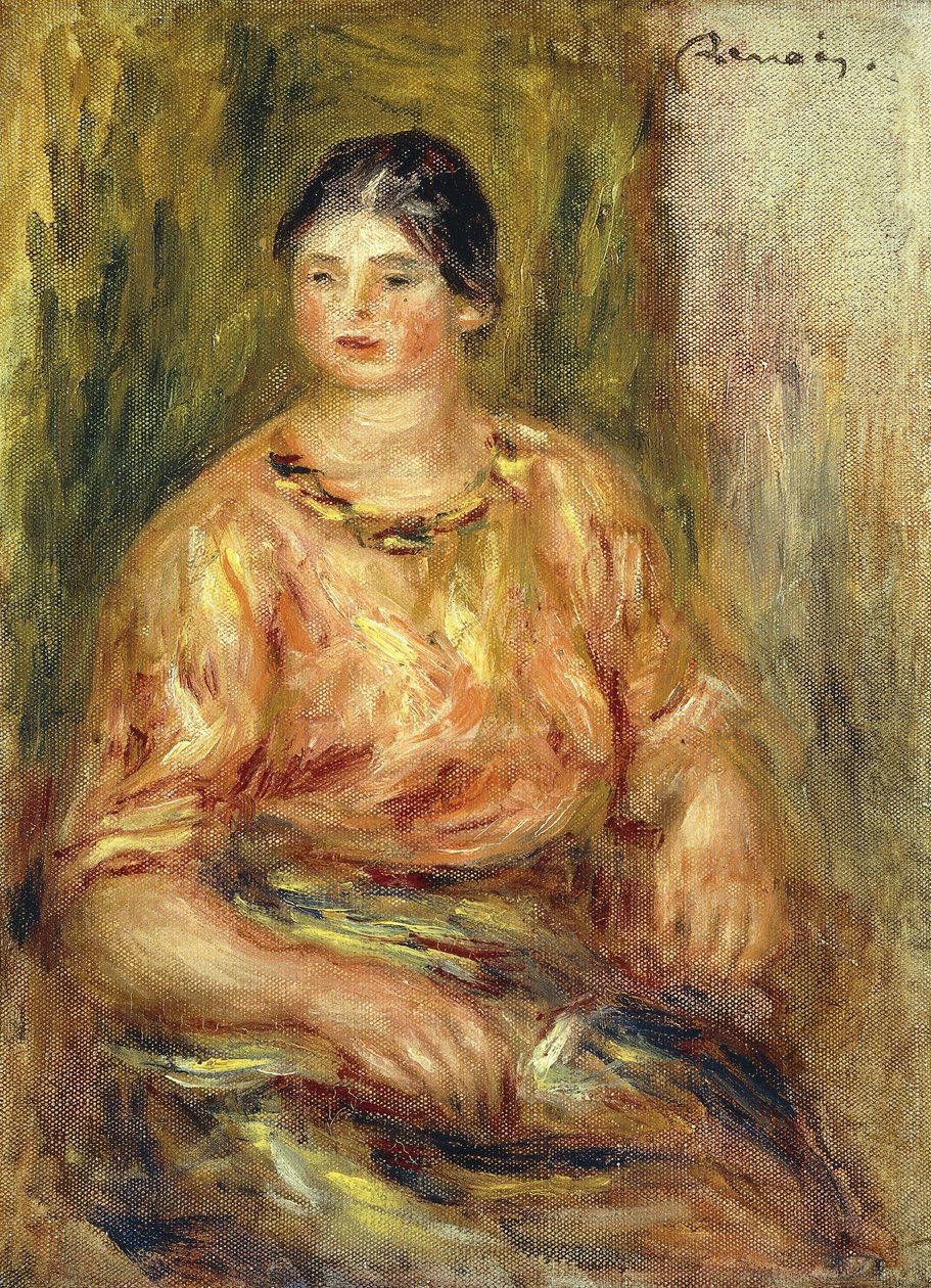 Kvinde med Rose Corsage; Femme au Corsage Rose af Pierre Auguste Renoir