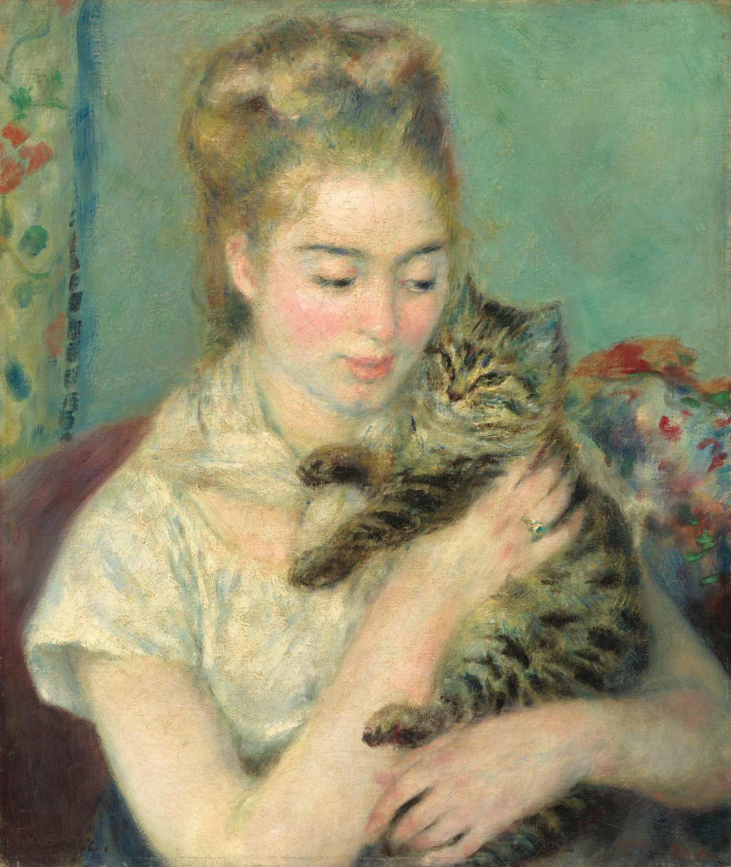 Kvinde med kat, ca. 1875. af Pierre Auguste Renoir