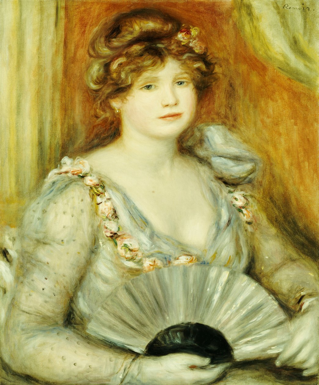 Kvinde med fan af Pierre Auguste Renoir