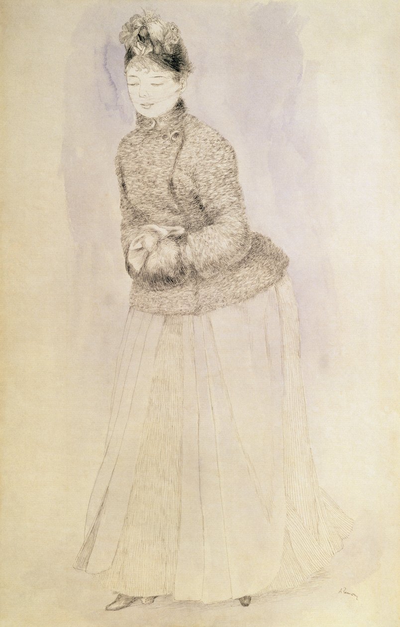Kvinde med en muffe af Pierre Auguste Renoir