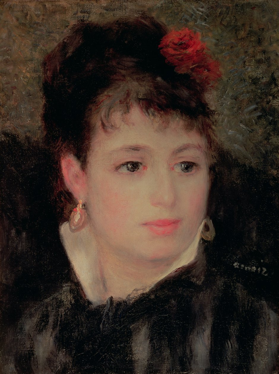 Kvinde med en rose i håret af Pierre Auguste Renoir