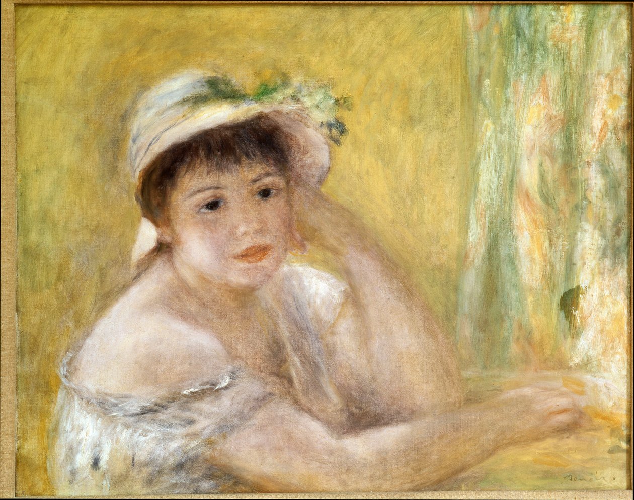 Kvinde med stråhat. Maleri af Pierre Auguste Renoir (Pierre-Auguste af Pierre Auguste Renoir