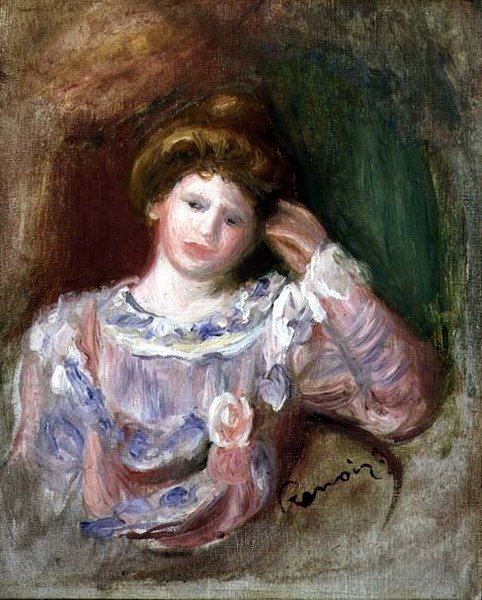 Kvinde med hovedet i hånden, ca.1907 (olie på lærred) af Pierre Auguste Renoir