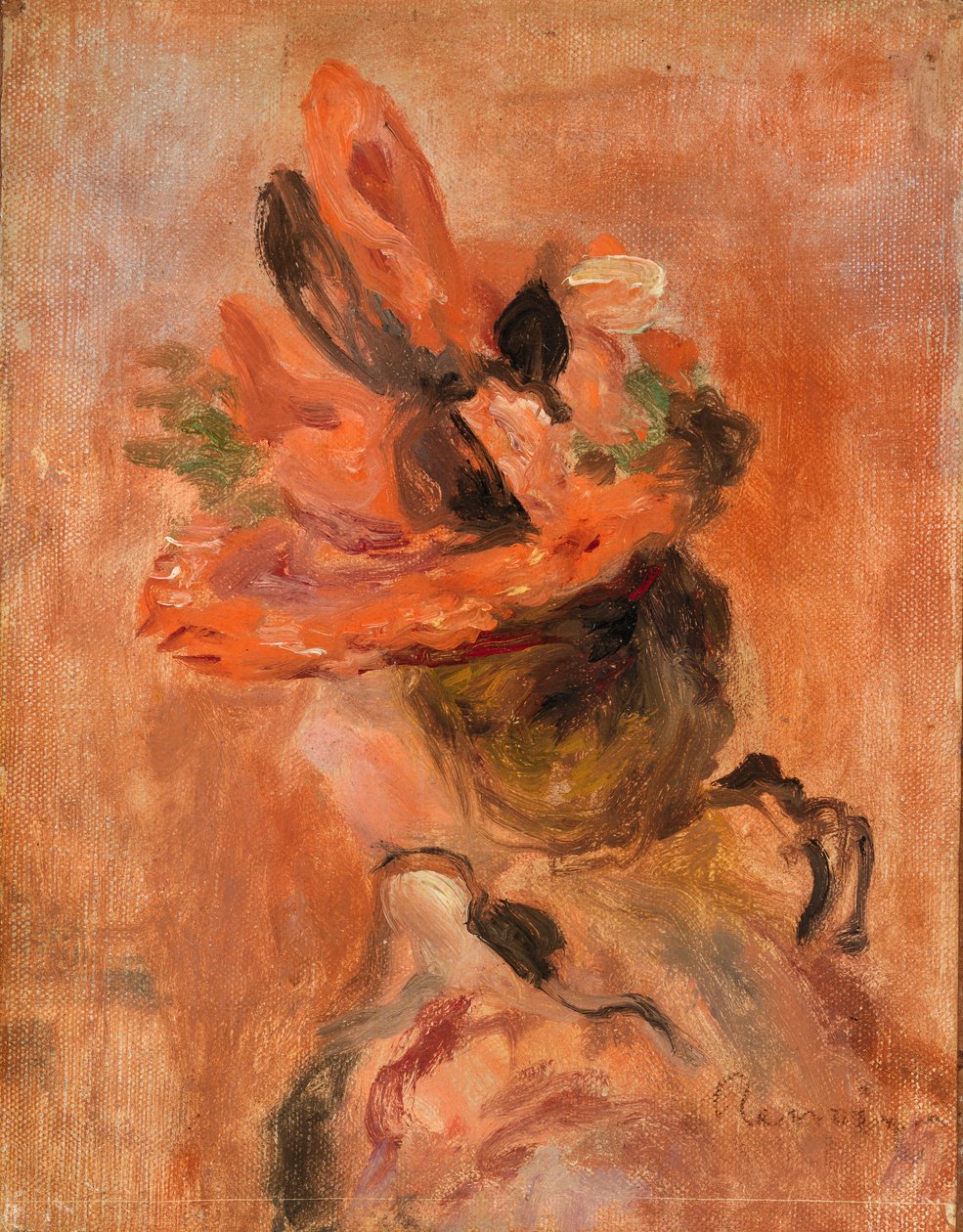 Kvindehoved med rød hat af Pierre Auguste Renoir