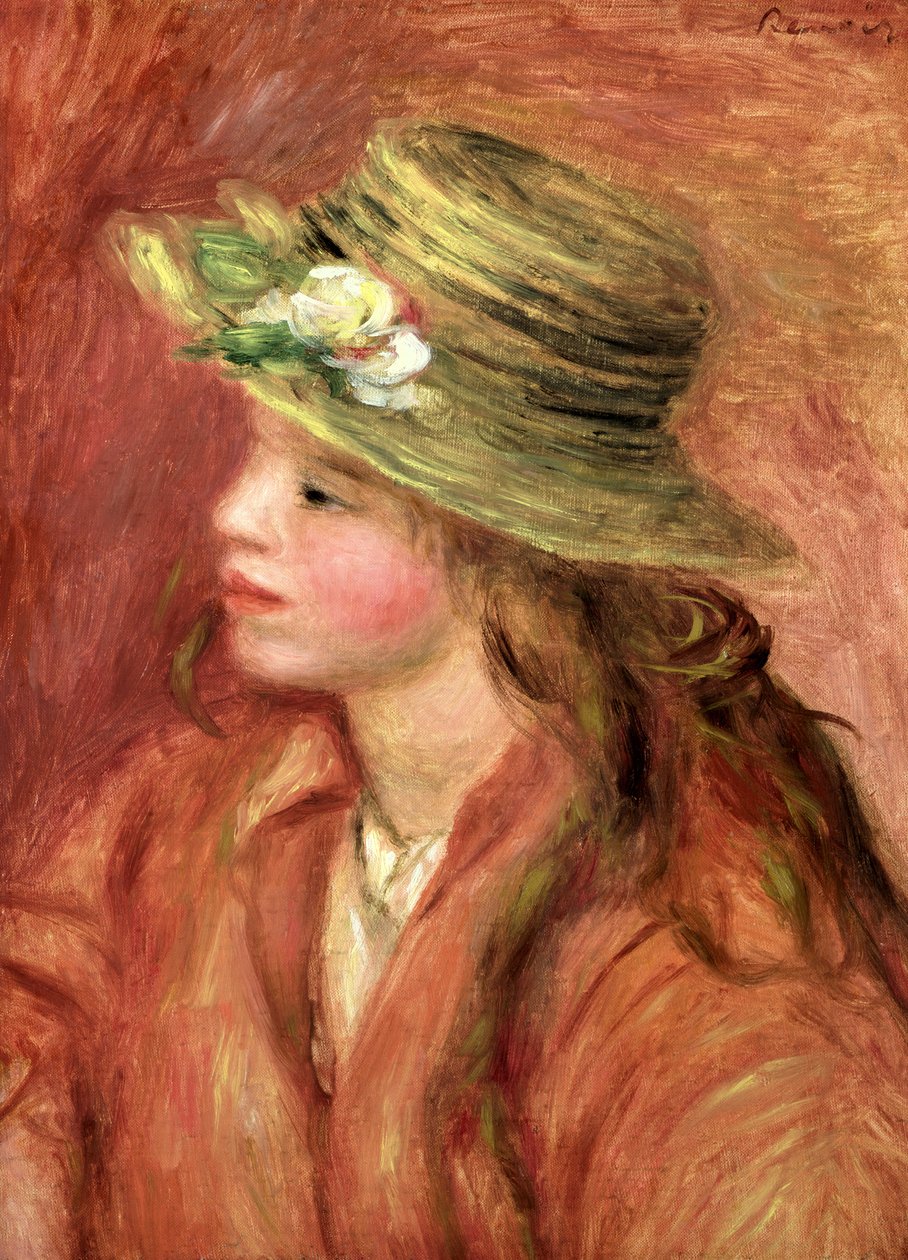 Ung pige i stråhat, ca. 1908 af Pierre Auguste Renoir
