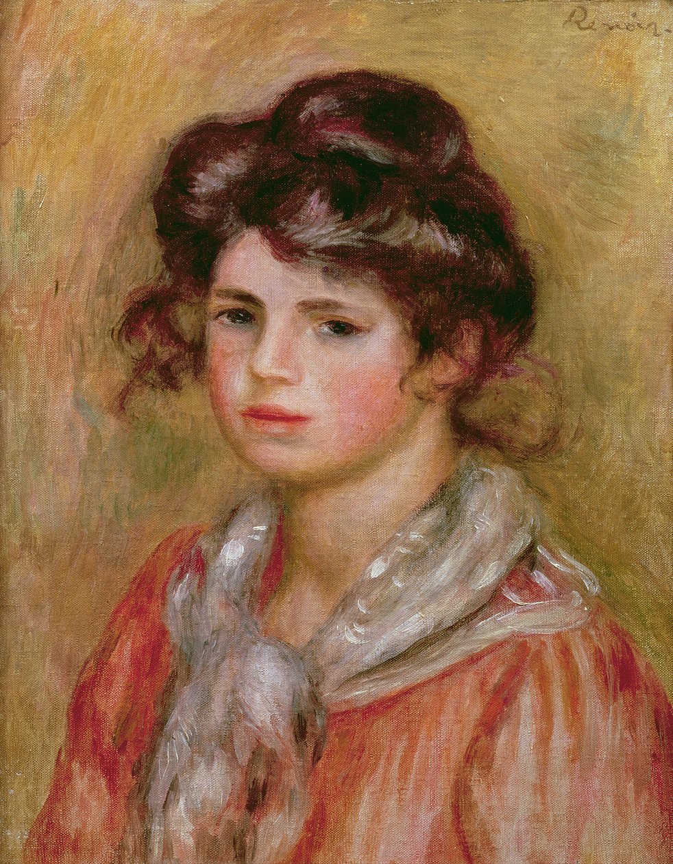 Ung pige med hvidt lommetørklæde, ca. 1907 af Pierre Auguste Renoir