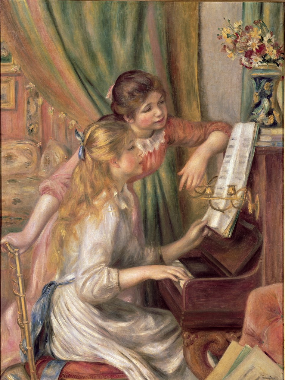 Unge piger ved klaveret af Pierre Auguste Renoir