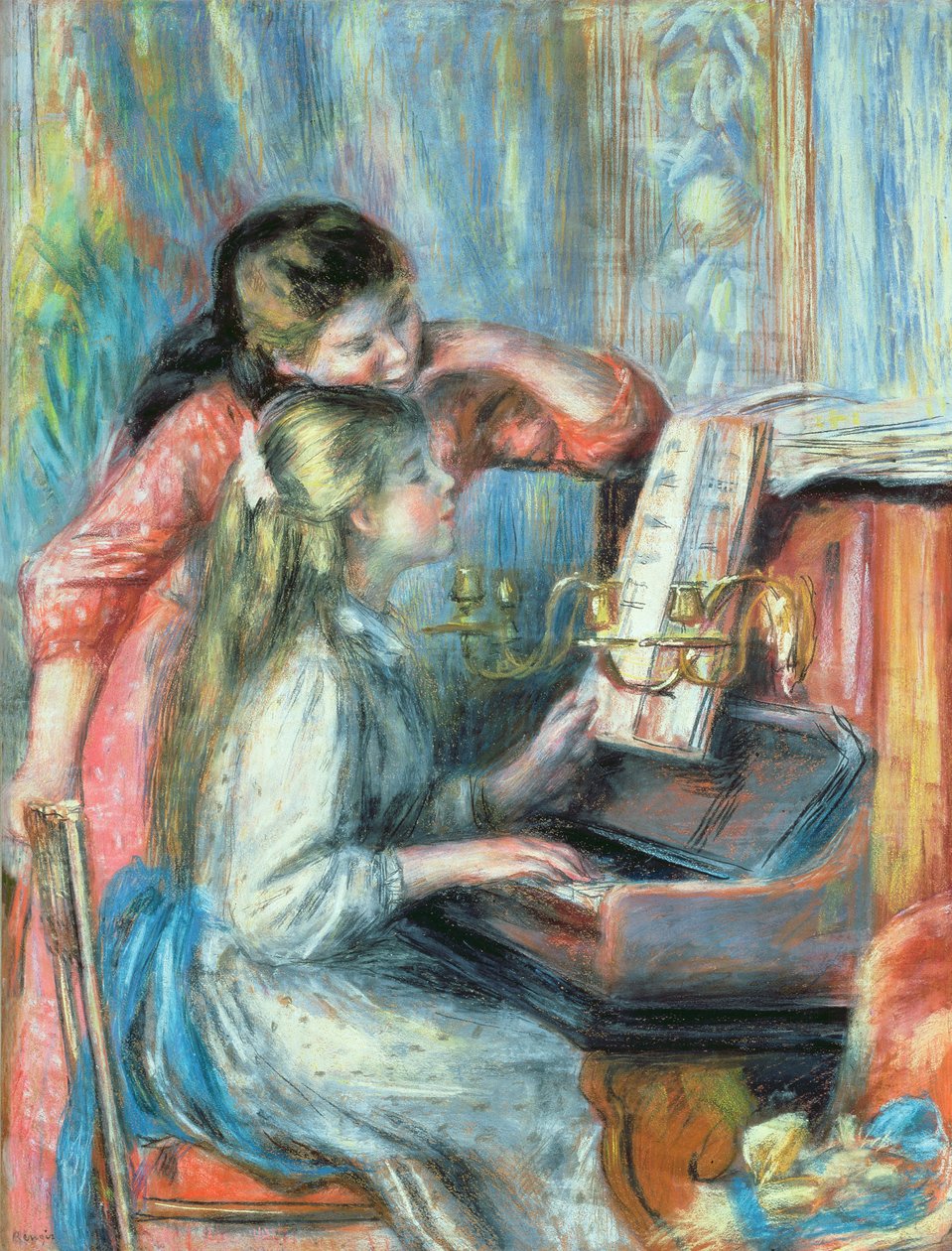 Unge piger ved klaveret, 1892 (gouache) af Pierre Auguste Renoir