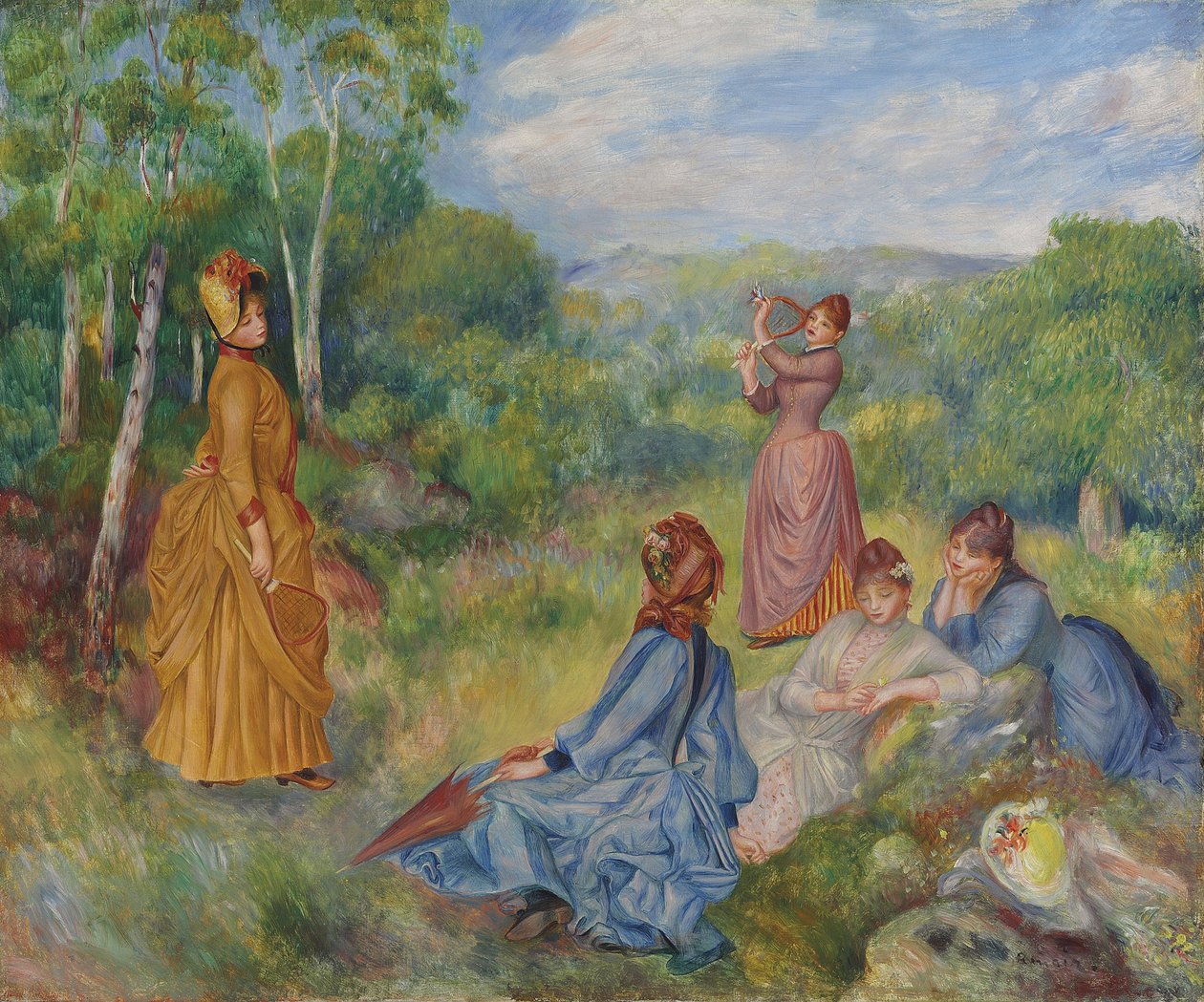 Unge damer spiller badminton, ca 1887 af Pierre Auguste Renoir