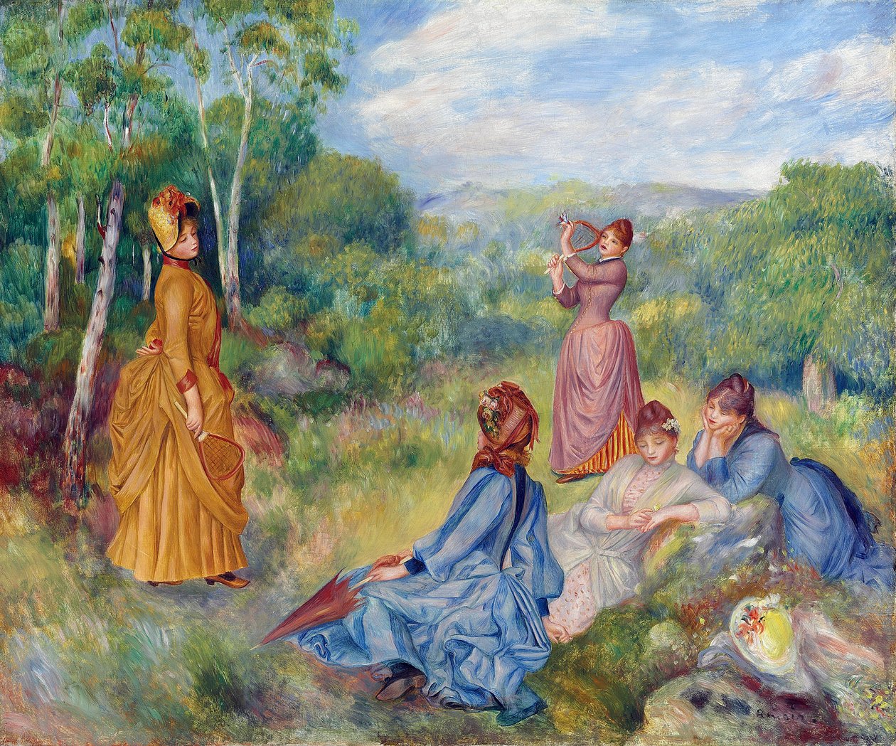 Unge damer spiller badminton par Renoir, Pierre Auguste (1841-1919), ca 1887 - Olie på lærred, 54,6x65,2 - Privat samling af Pierre Auguste Renoir