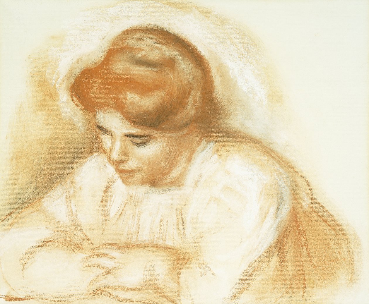 Ung kvinde læner sig; Ung kvinde læner sig, af Pierre Auguste Renoir