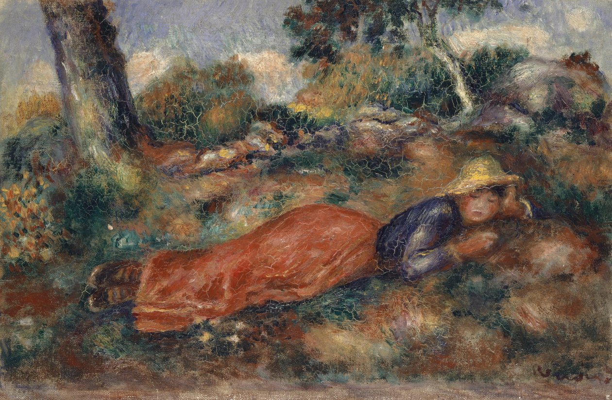 Ung kvinde liggende i græsset Ung kvinde liggende på græsset, ca 1890-1895. af Pierre Auguste Renoir