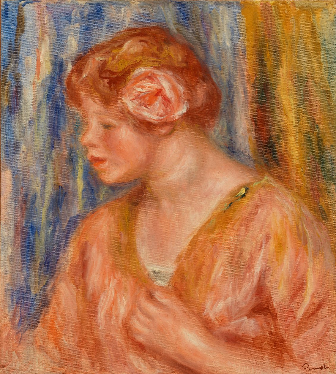 Ung kvinde med rose af Pierre Auguste Renoir