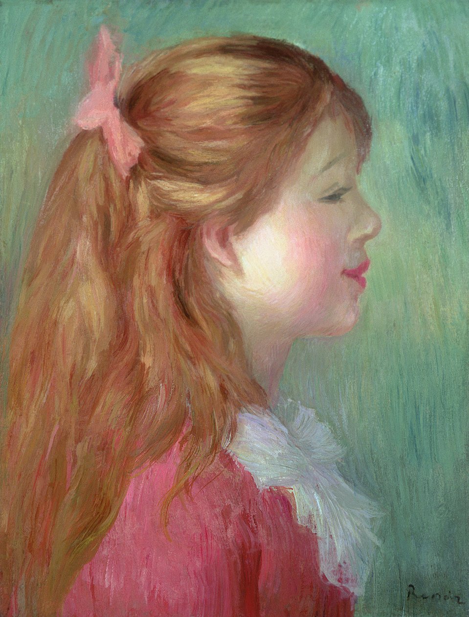 Ung pige med langt hår i profil, 1890 af Pierre Auguste Renoir