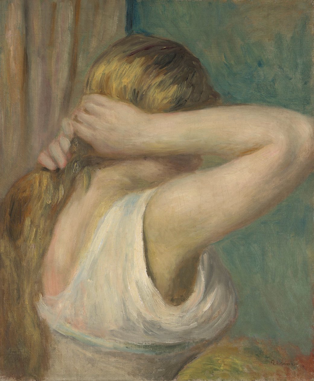 Ung pige med løftede arme, ca. 1895 (olie på lærred) af Pierre Auguste Renoir
