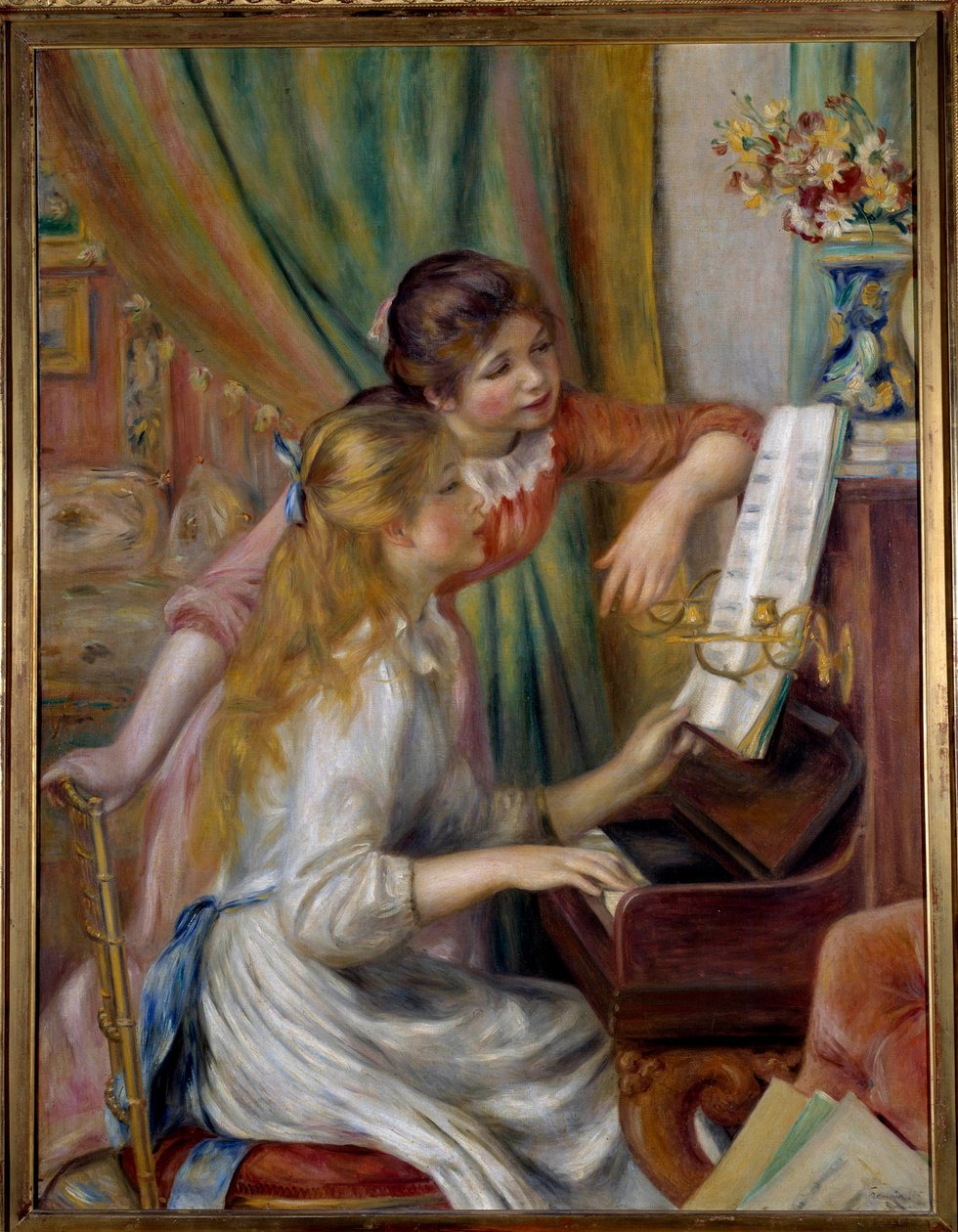 Unge piger ved klaveret af Pierre Auguste Renoir