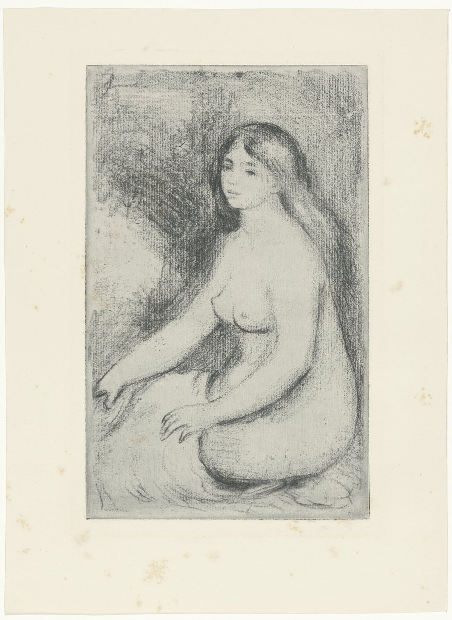 Siddende nøgen kvinde Baigneuse assistere af Pierre-Auguste Renoir