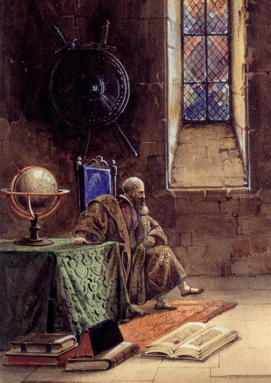 Galilæa Repræsentation af Galileo Galilei i værket "" Galilee"" af Francois Ponsard (1814-1867) ved den franske komedie i 1867. Astronomen er repræsenteret der i fængslet. Illustration af Pierre Beauvallet (1801-1873) 1867 Paris, Comedie francaise - af Pierre Beauvallet