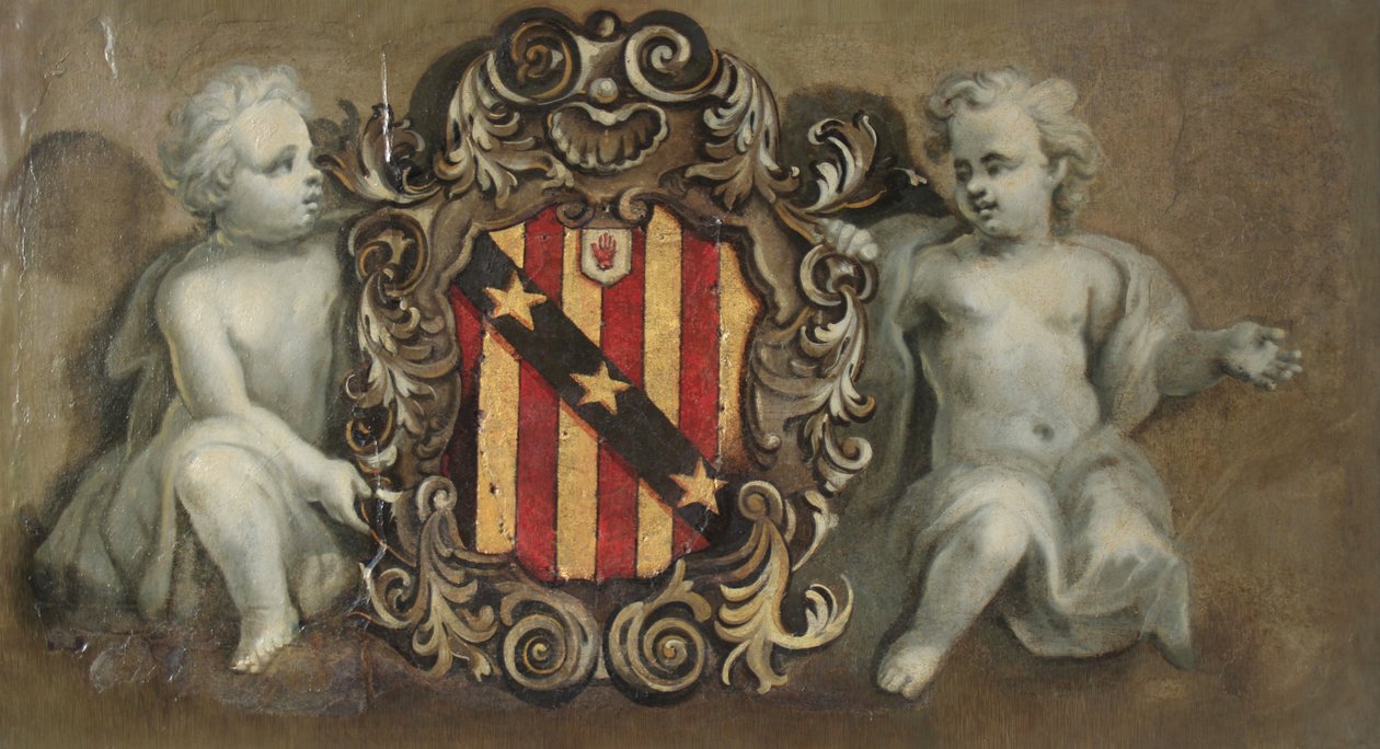 To putti, der understøtter en kartouche med Elton-armene, ca. 1710-20 (olie på gips) af Pierre Berchet