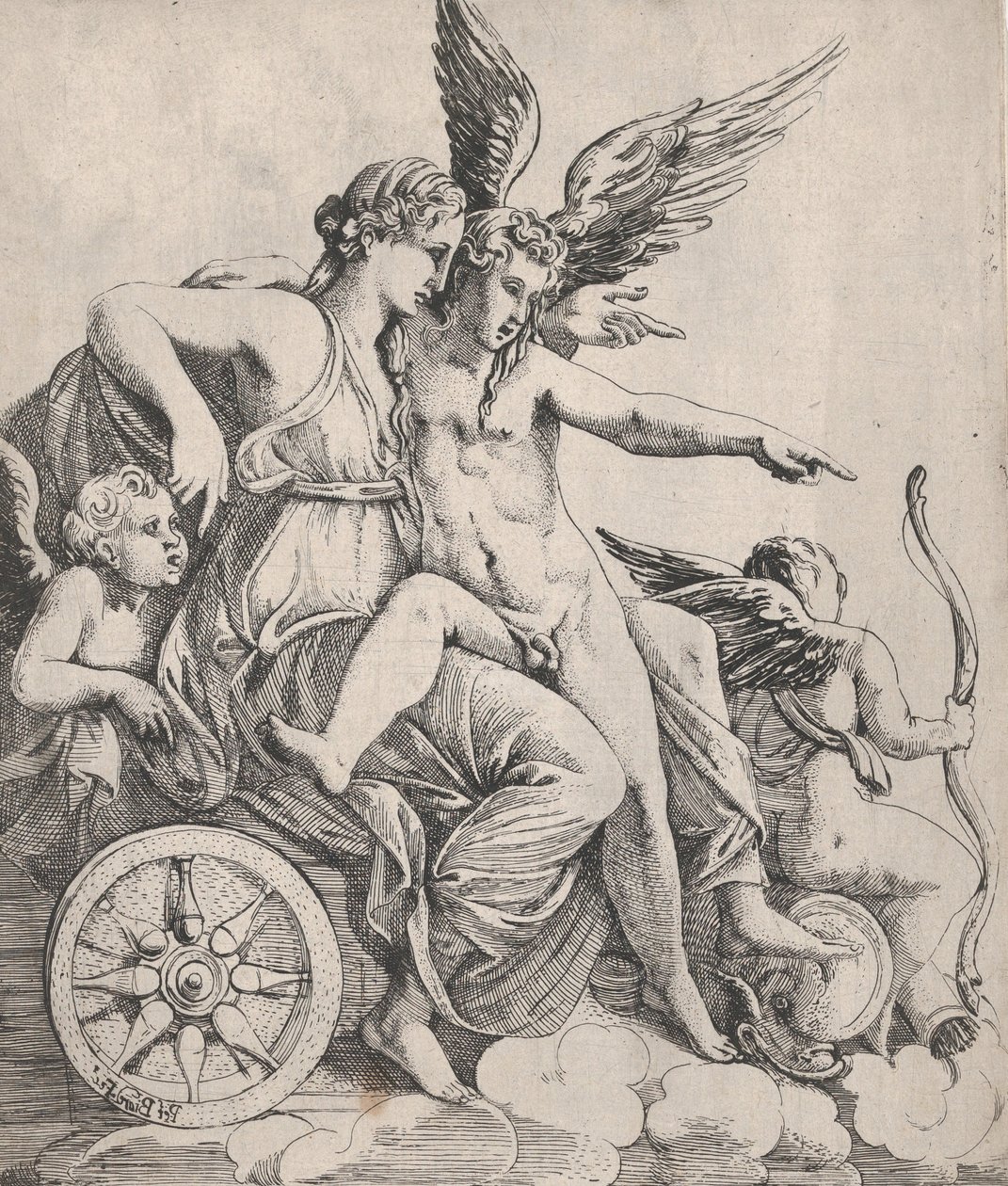 Venus og Amor på en vogn, 1607-61. af Pierre Biard