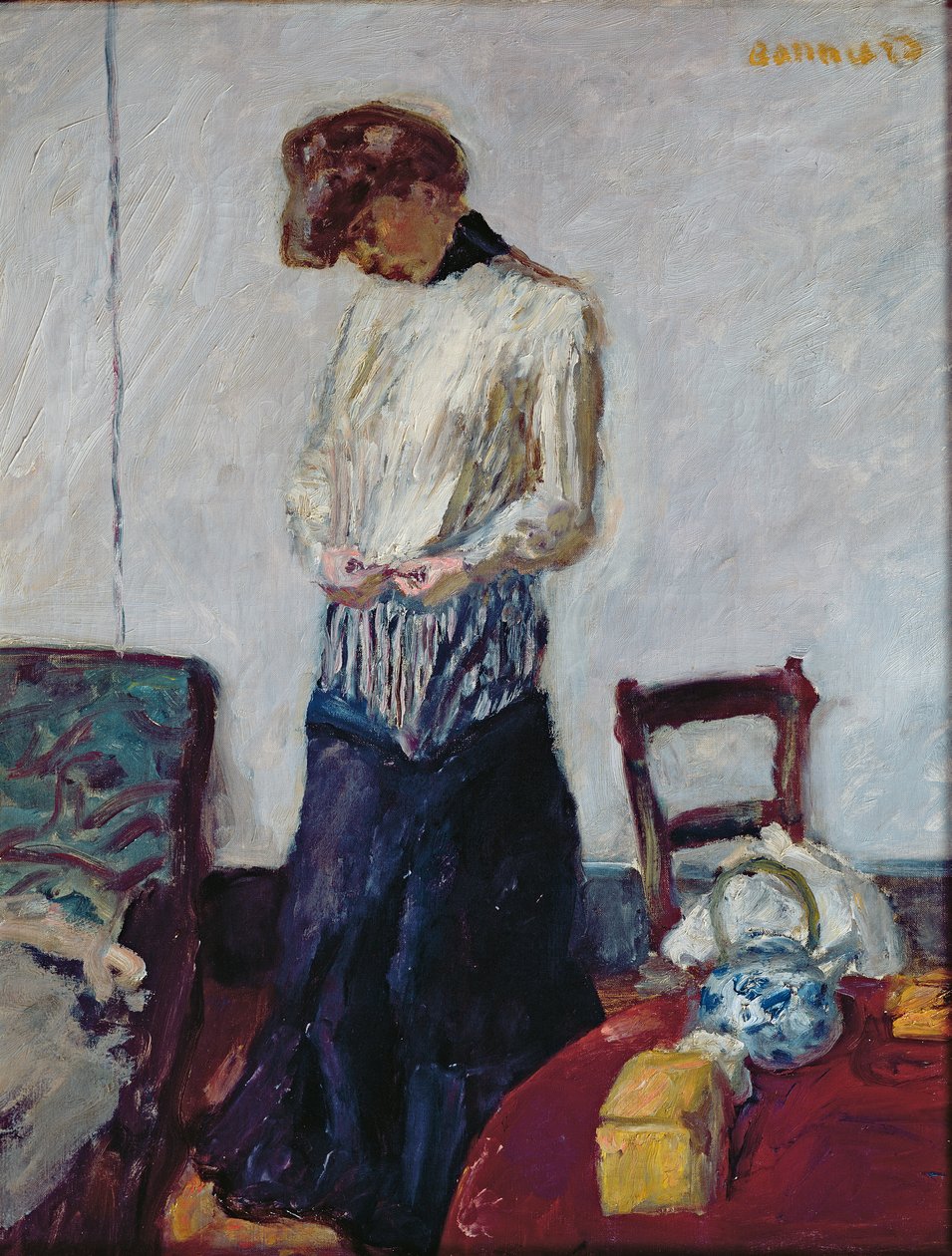 En kvinde, der klæder sig af af Pierre Bonnard