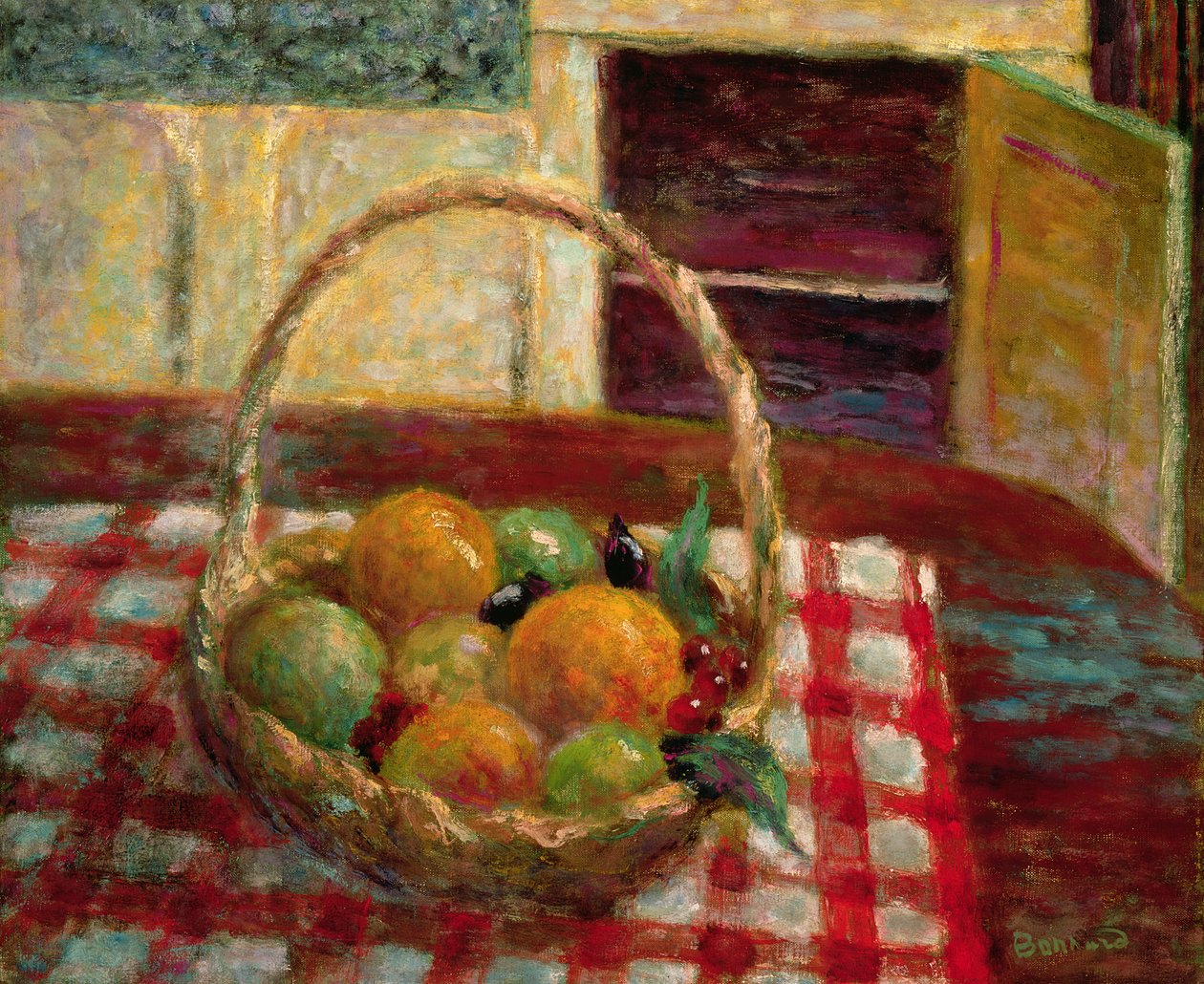 Kurv med frugt på et bord af Pierre Bonnard