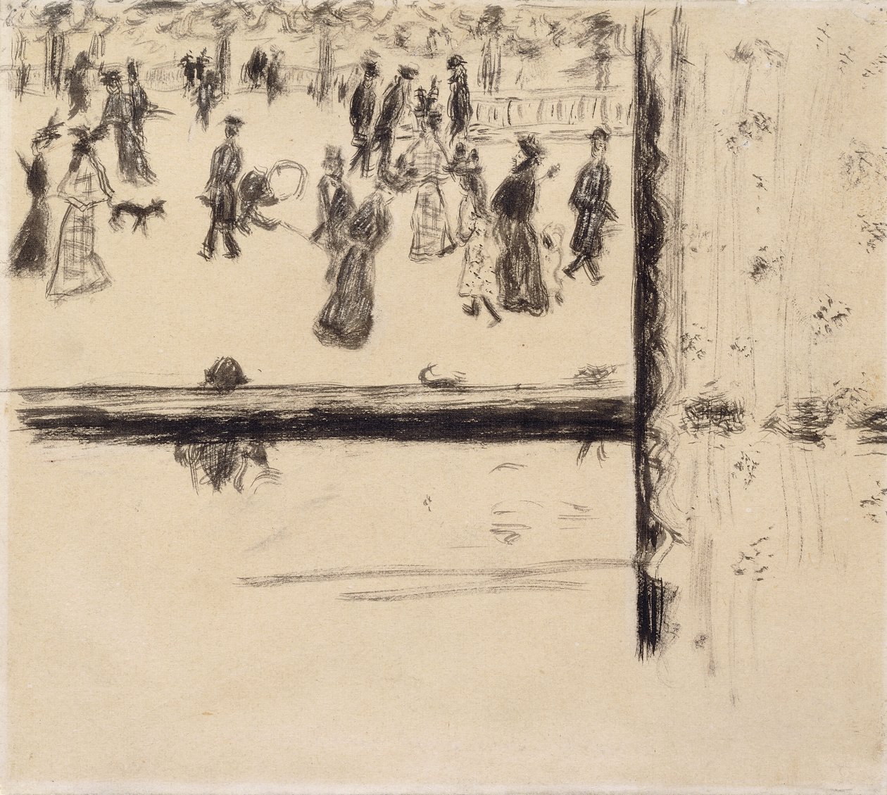 Boulevard des Batignolles, ca. 1896-8 (pensel og sort blæk på papir) af Pierre Bonnard