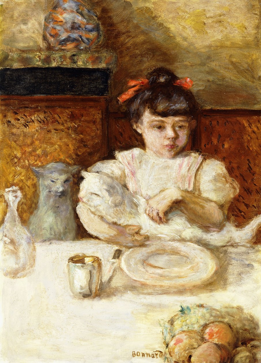 børn og katte; Enfant et Chats, ca. 1906 (olie på lærred) af Pierre Bonnard