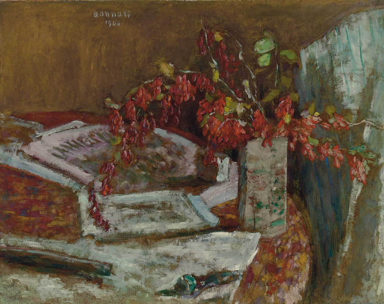 Blomsterbuket på et bord; Buket blomster på et bord af Pierre Bonnard