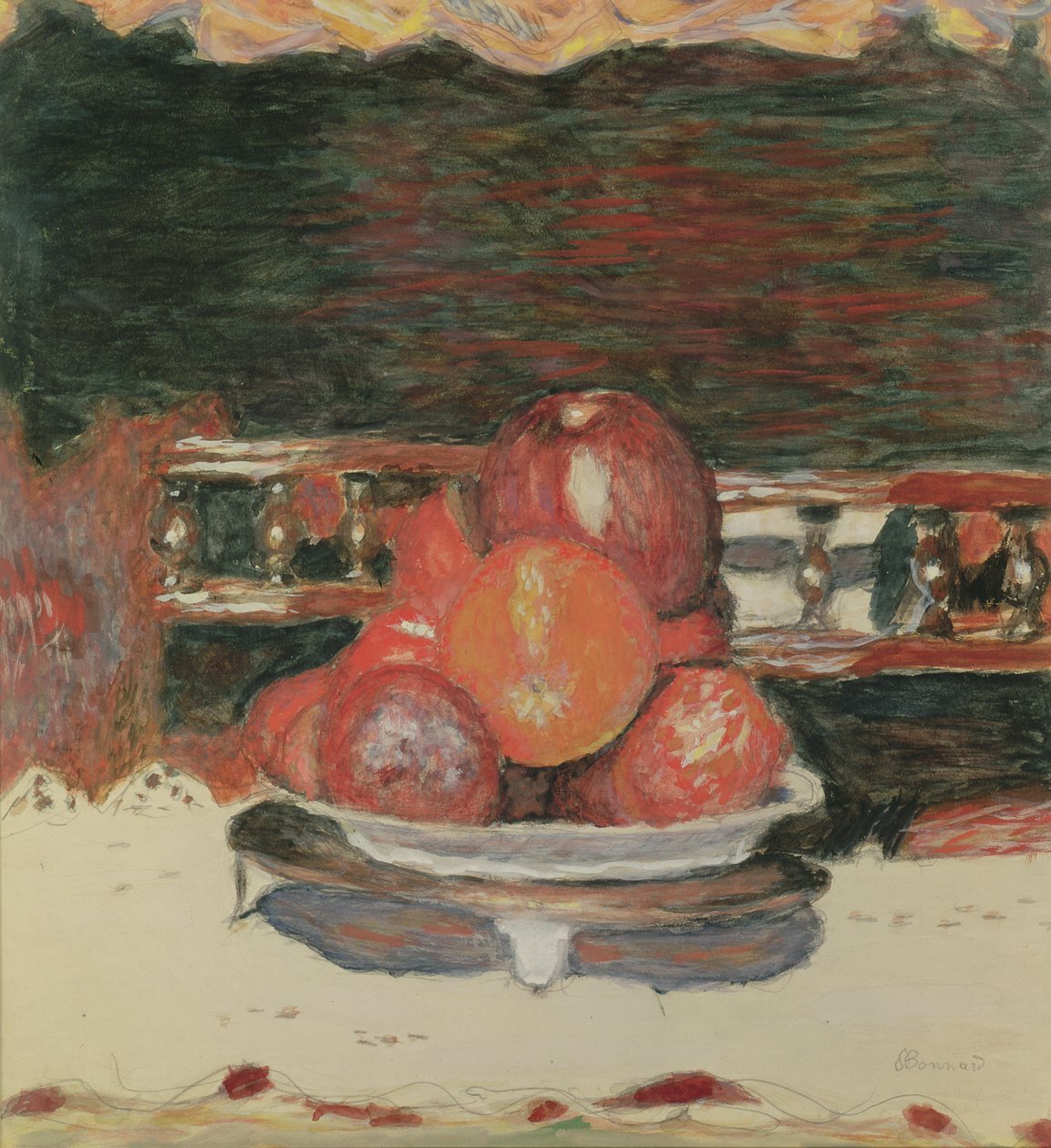 Fruit, Dark Harmony, ca. 1930 (gouache & wc på papir) af Pierre Bonnard