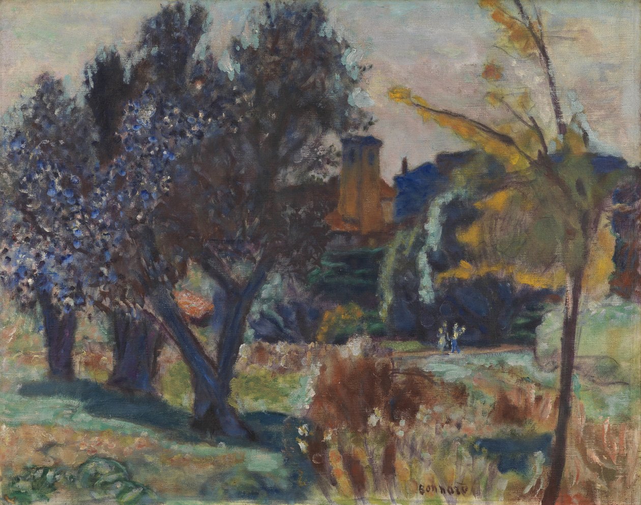 Landskab med oliventræer og et kapel, ca. 1924 (olie på lærred) af Pierre Bonnard