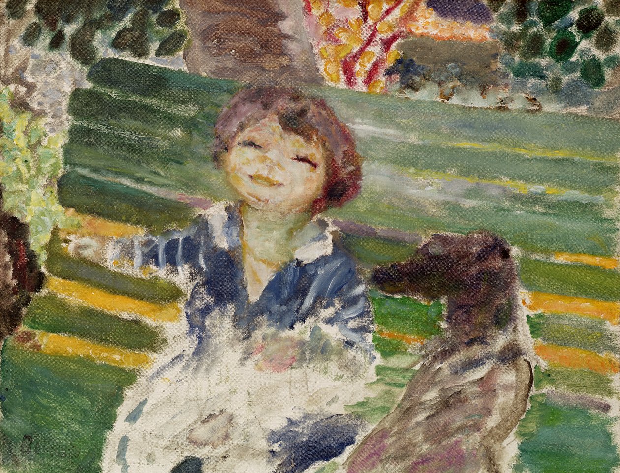 Lille pige med en hund af Pierre Bonnard