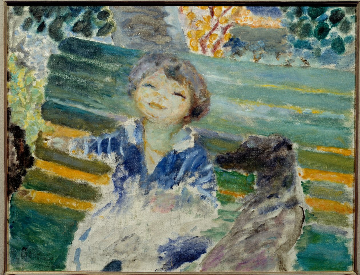 Lille pige med hunden Maleri af Pierre Bonnard (1867-1947) 1930 privat samling af Pierre Bonnard