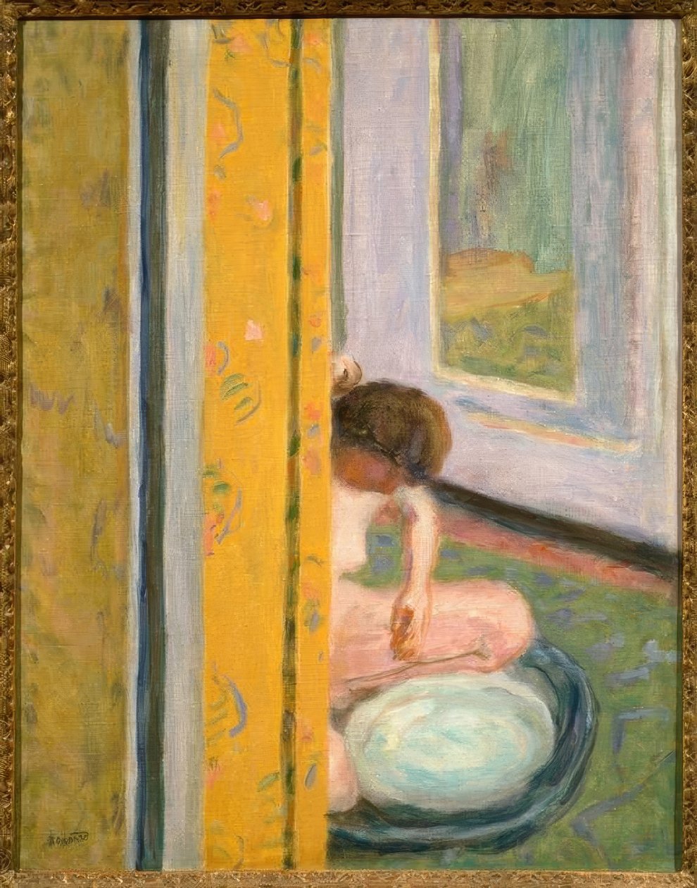 Nøgen med gult gardin af Pierre Bonnard