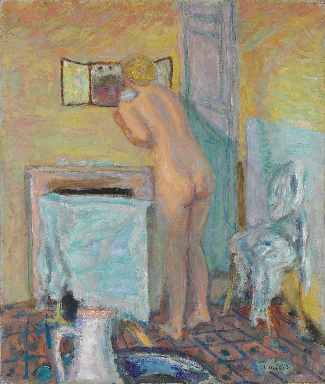Nøgen før spejlet eller baderen; Nøgen foran spejlet eller baderen af Pierre Bonnard