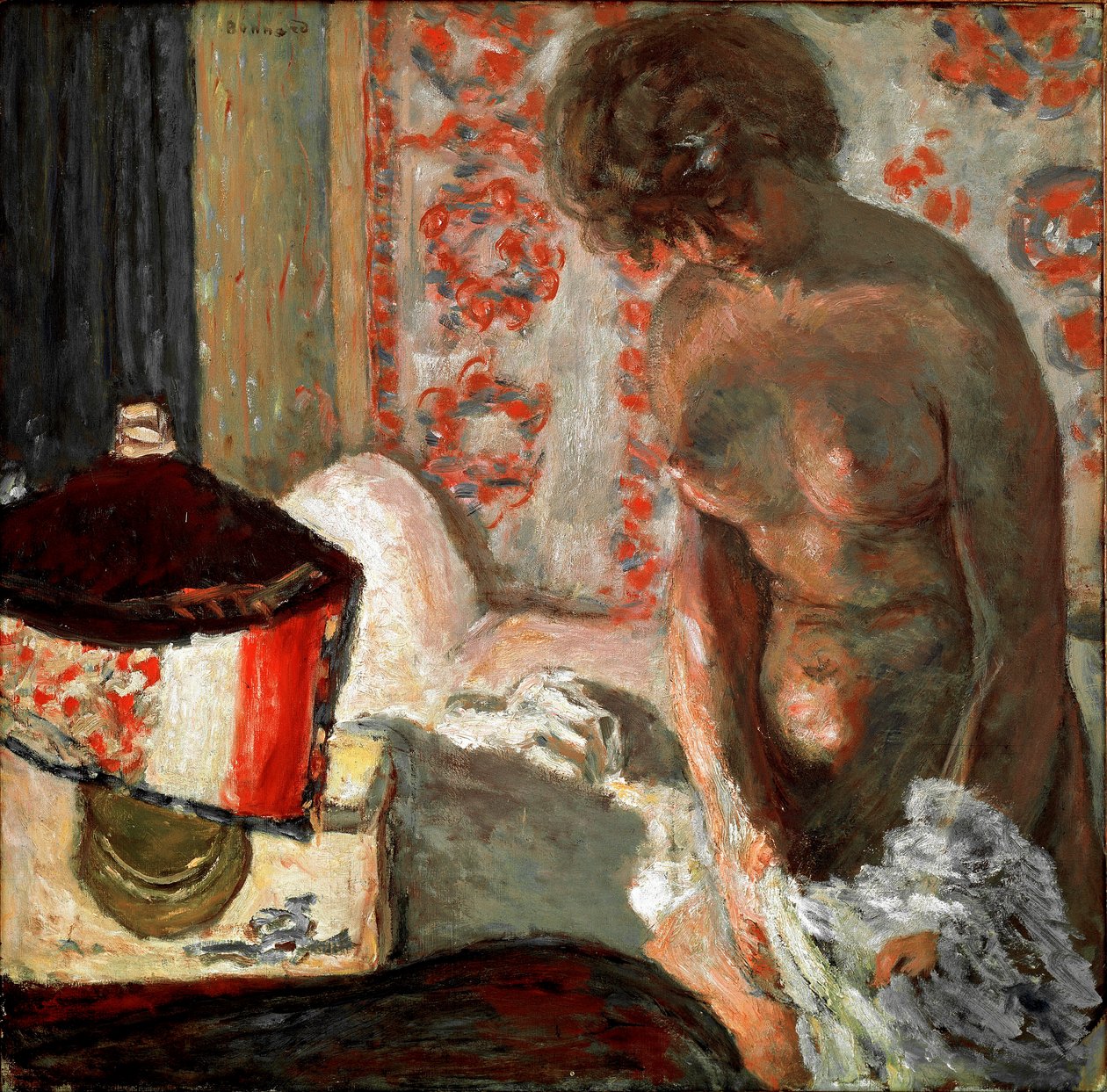 Nøgen ved lampen Maleri af Pierre Bonnard (1867-1947) 1910-1911 Dim. 75,5x75 cm Bern, Samling Hans R. Hahnloser af Pierre Bonnard