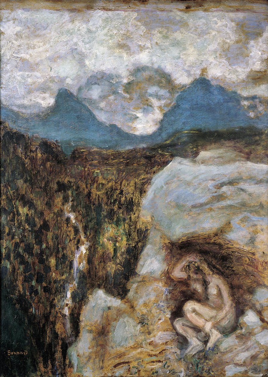 Nue au Rocher (olie om bord) af Pierre Bonnard