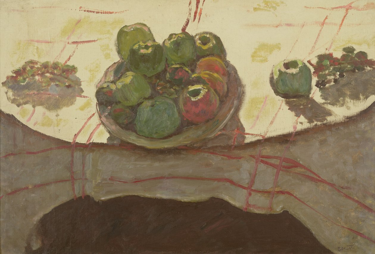 Tallerken med æbler på et bord, ca. 1910-12 (olie på lærred) af Pierre Bonnard