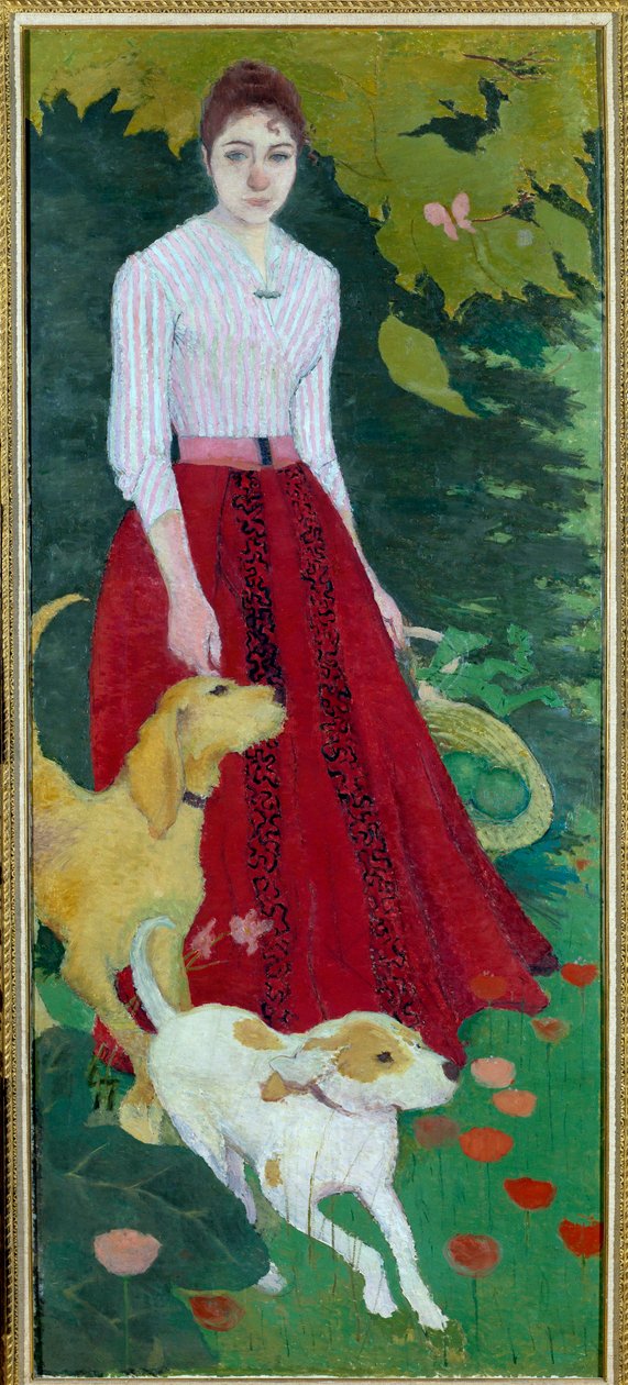 Portræt i foden af Mademoiselle Andree Bonnard med hendes hunde af Pierre Bonnard
