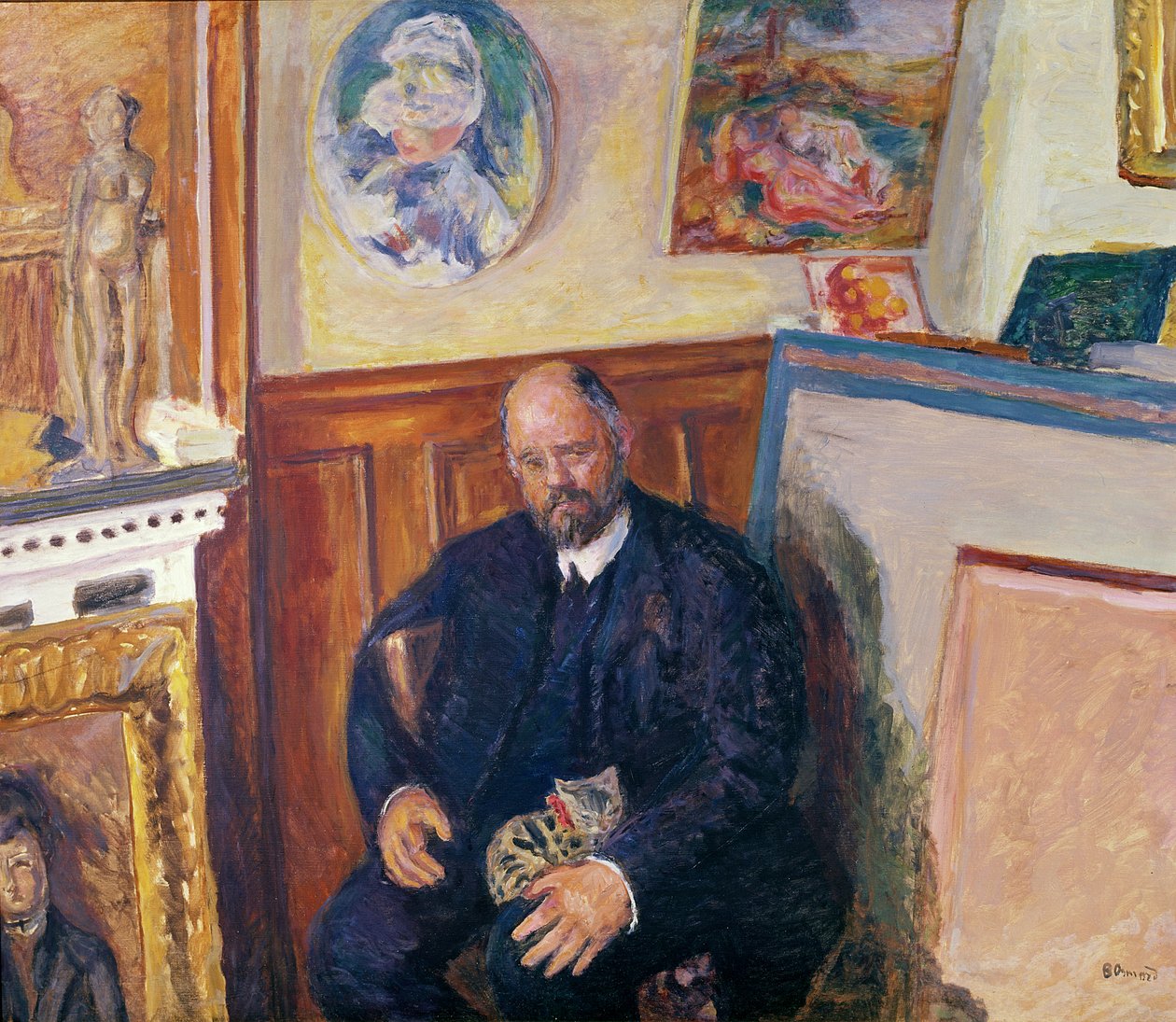 Portræt af Ambroise Vollard (1868-1939) med sin kat, ca. 1924 af Pierre Bonnard