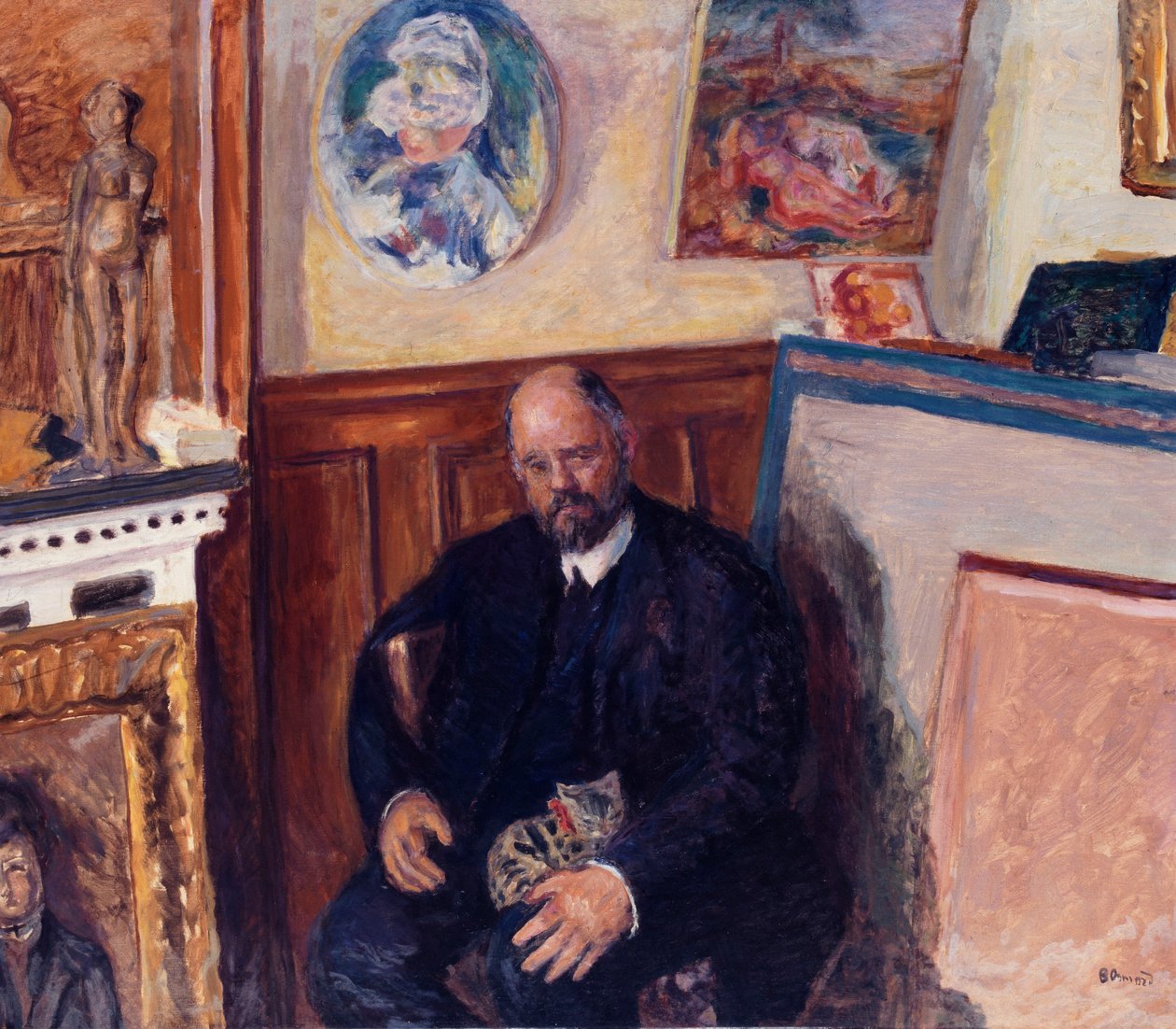 Portræt af Ambroise Vollard 1865-1939 med sin kat, ca. 1924. af Pierre Bonnard