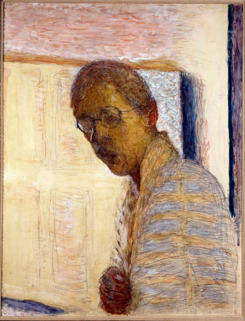 Selvportræt - 1930 (gouache og blyant på papir) af Pierre Bonnard