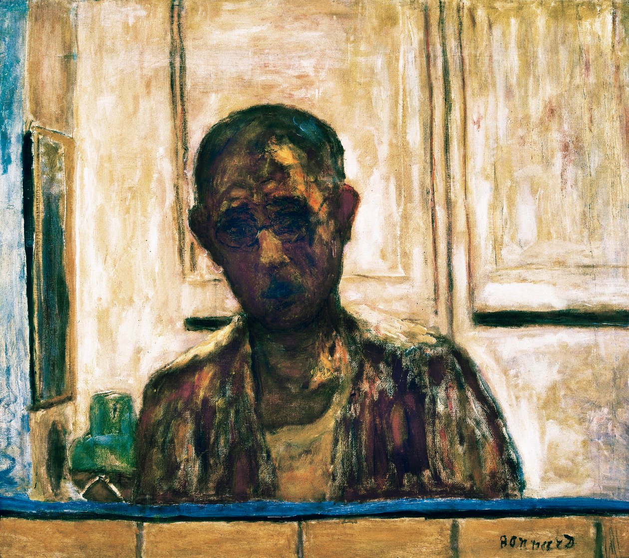 Selvportræt i et barberspejl af Pierre Bonnard