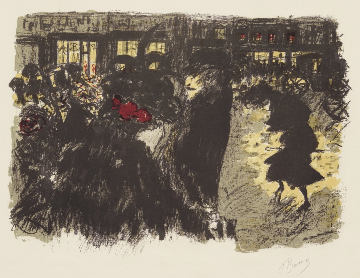 Some Aspects of Life in Paris, 7: The Square in the Evening, ca. 1898 (litho i gul, rød, violet, grønlig grå på vævet papir) af Pierre Bonnard