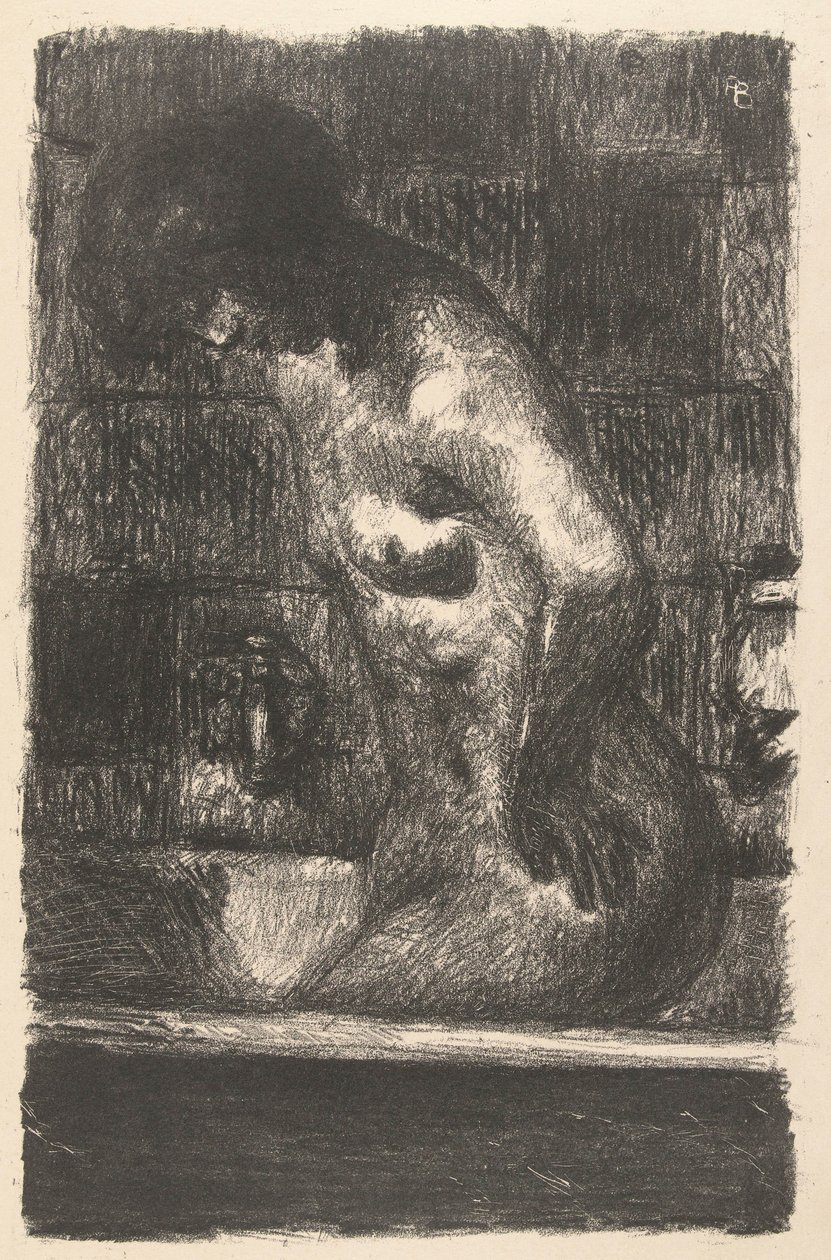 Stående nøgen kvinde vasker sig i badet Femme debout dance sa baignoire af Pierre Bonnard