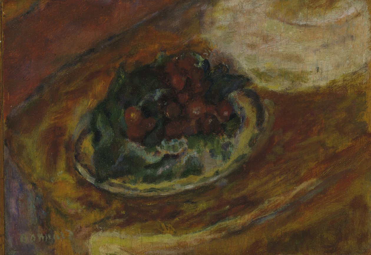Still Life: Cherries, c.1942 (Olie på træpanel) af Pierre Bonnard