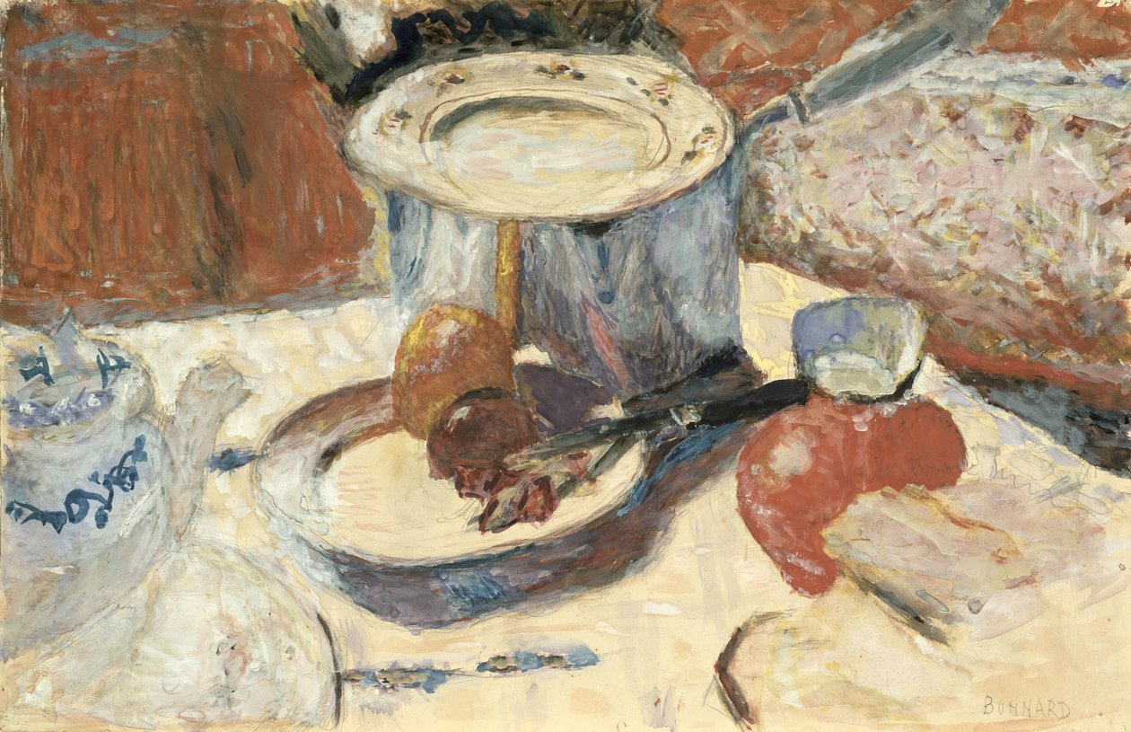 Stilleben med en gryde, 1930 (gouache & wc på papir) af Pierre Bonnard